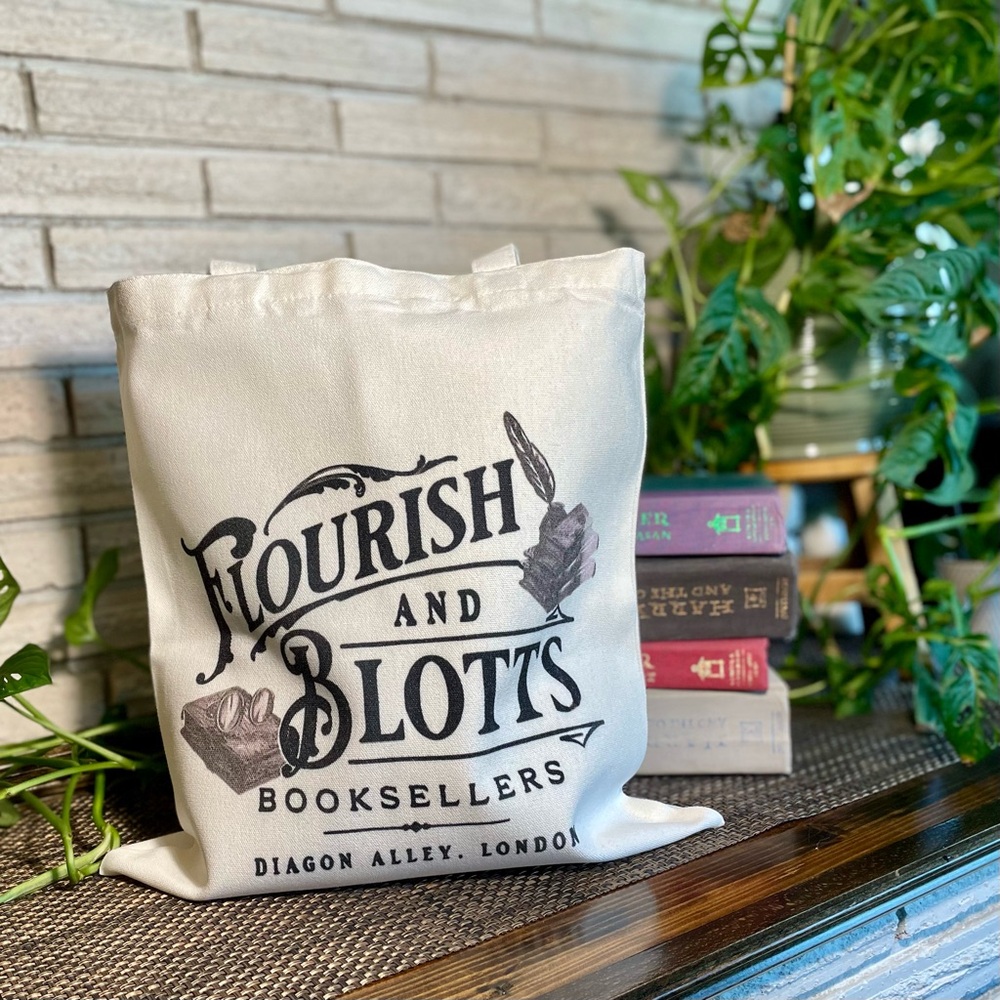Flourish And Blotts Canvas Tote Bag Shoulder Bag 15in Harry Potter